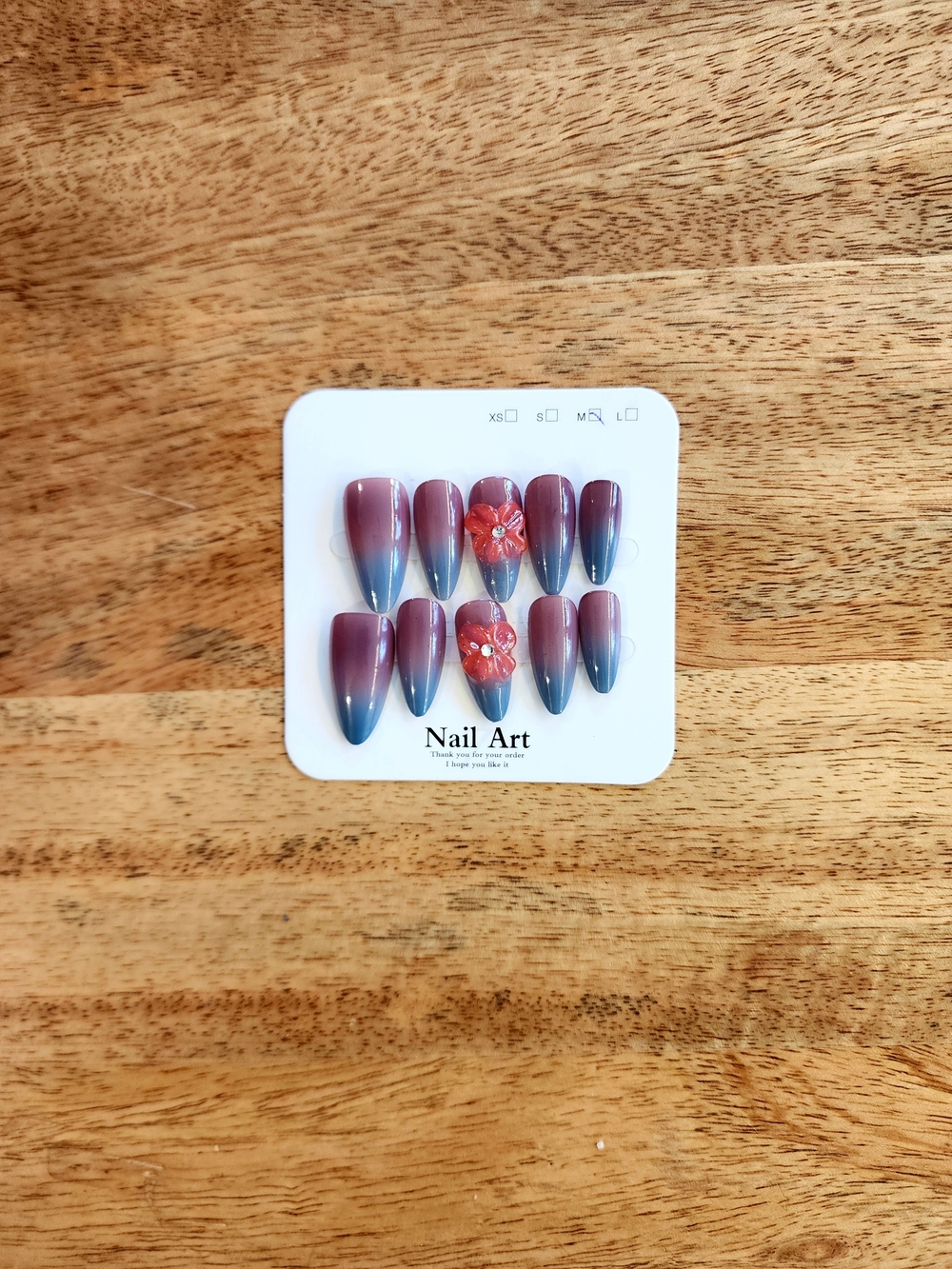 Ombre Press-On Nails with Floral Accent